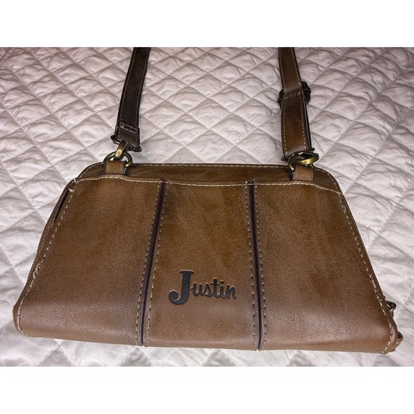 Justin Handbags - Justin Brown Leather Crossbody Wallet Bag Turn Lock‎ Western Small Shoulder Bag